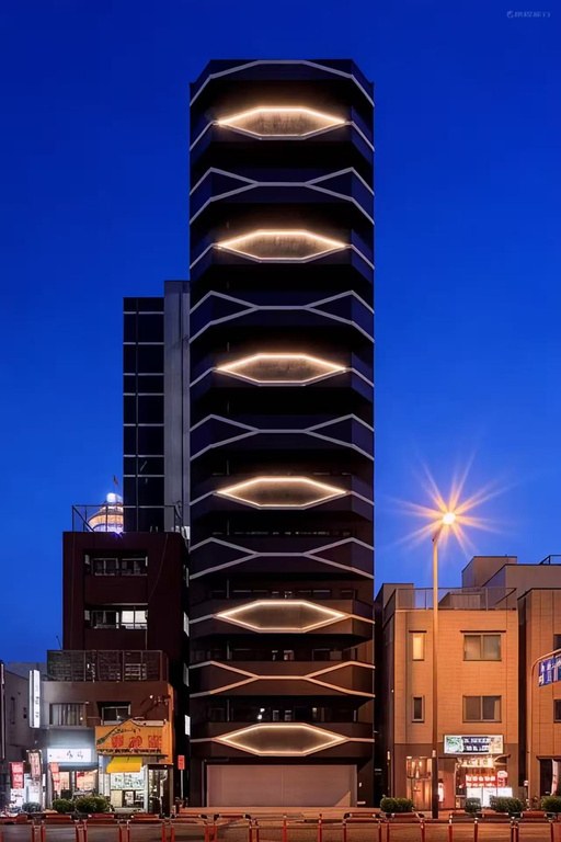 Apartment Hotel 11 Umeda exterior with illuminated balconies